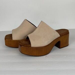 House Of Harlow 1960 Block Platform Heel Mules Size 8 M Ivory Chunky Boho Y2K